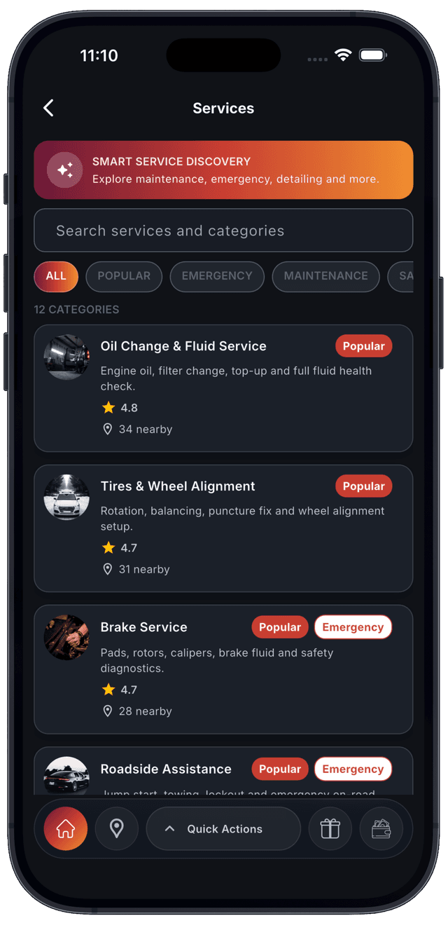 Service listings with transparent pricing